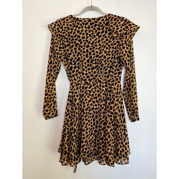 Free People Frenchie Leopard Print Wrap Mini Dress Size XS Long Sleeves Ruffle - Picture 3 of 8